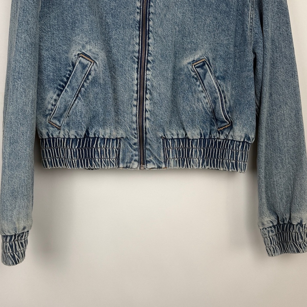 Mango Denim Cropped Bomber Jacket in Medium Vintage Blue Size Medium - Picture 5 of 10